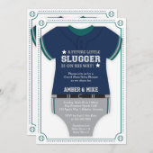 Baseball Jersey Baby Dusche, blau, grün Einladung (Vorne/Hinten)