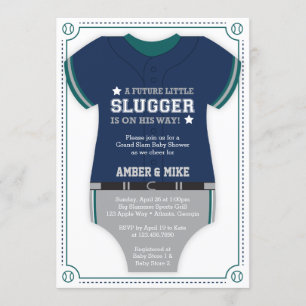 Baseball Jersey Baby Dusche, blau, grün Einladung