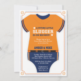 Baseball Jersey Baby Dusche, blau, orange Einladung