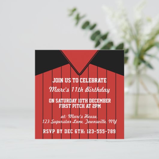 Baseball Jersey Themed Party lädt Template ein Einladung (Stehend Vorderseite)