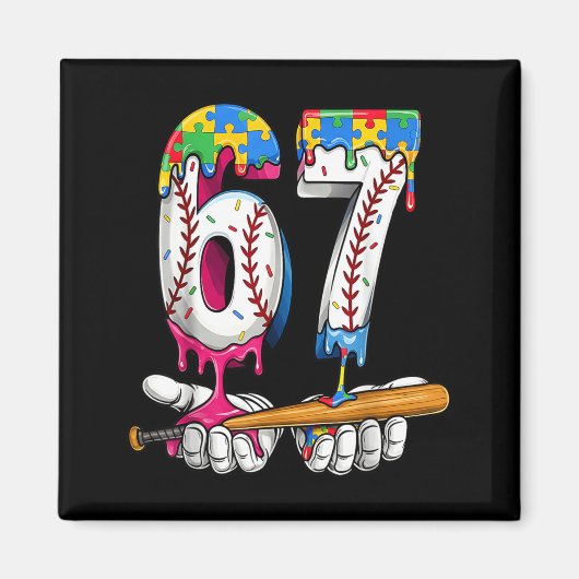 Baseball-Junge-Puzzle-Eiscreme-Tropf-Baseball-Auti Magnet (Vorne)