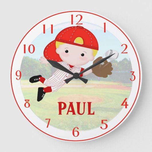 Baseball-Jungen-Wanduhr Große Wanduhr (Vorderseite)