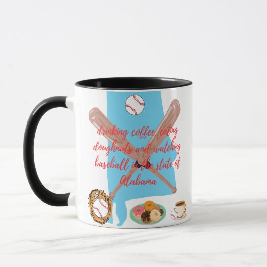 Baseball, Kaffee und Donuts in Alabama  Tasse (Links)