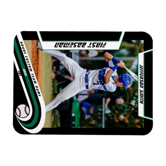 Baseball Keepsakes belebt grünes Schwarzes Custom Magnet (Horizontal)