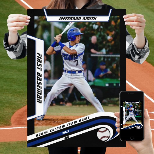 Baseball Keepsakes in lebendig blauem Schwarz Cust Poster