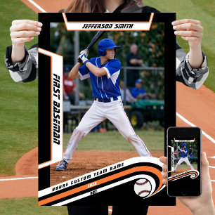 Baseball-Keepsakes in lebendig orangefarbener schw Poster