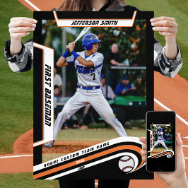 Baseball-Keepsakes in lebendig orangefarbener schw Poster