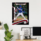 Baseball Keepsakes in lebendig roter schwarzer Bru Poster (Heimbüro)