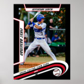 Baseball Keepsakes in lebendig roter schwarzer Bru Poster (Vorne)