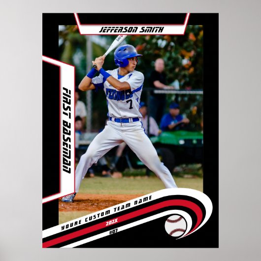 Baseball Keepsakes in lebendig roter schwarzer Bru Poster (Vorne)