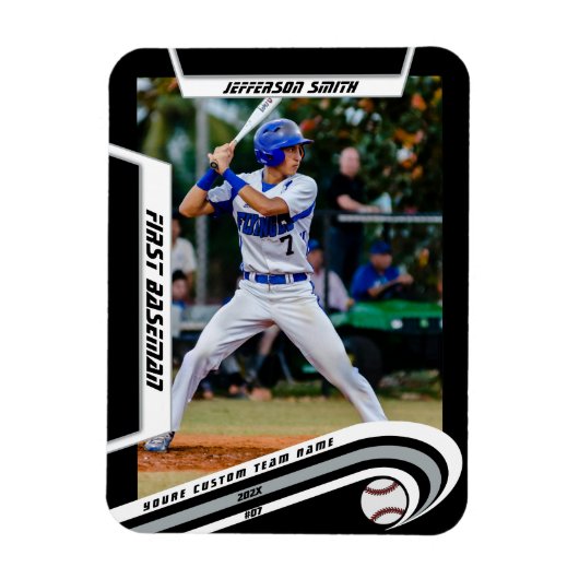 Baseball Keepsakes Lebhaft Silber Schwarz Custom Magnet (Vertikal)