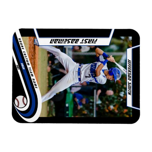 Baseball Keepsakes Lively Blue Black Custom Magnet (Horizontal)