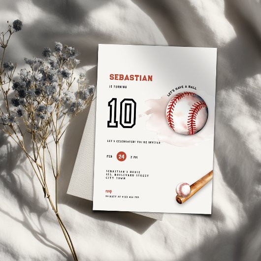 Baseball Kids Party 10th Birthday Invitation Einladung