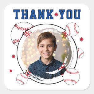 Baseball-Kinder-Geburtstags-Danke-Foto Quadratischer Aufkleber