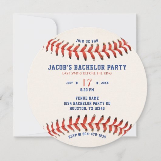 Baseball Last Swing Before the Ring Bachelor Party Einladung (Vorderseite)
