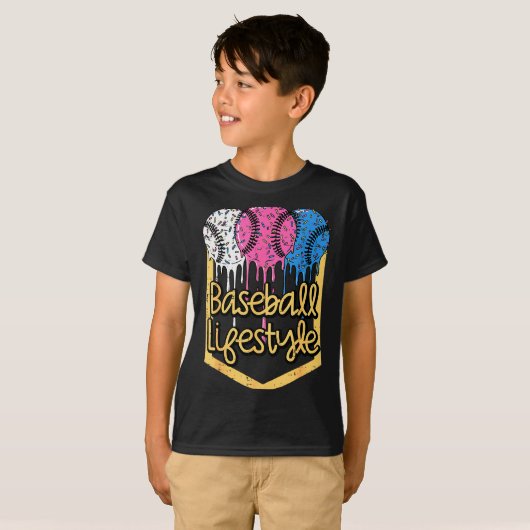 Baseball-Lebensstil-Ball-Streusel-Tropf-Jungen-Kin T-Shirt (Vorne ganz)