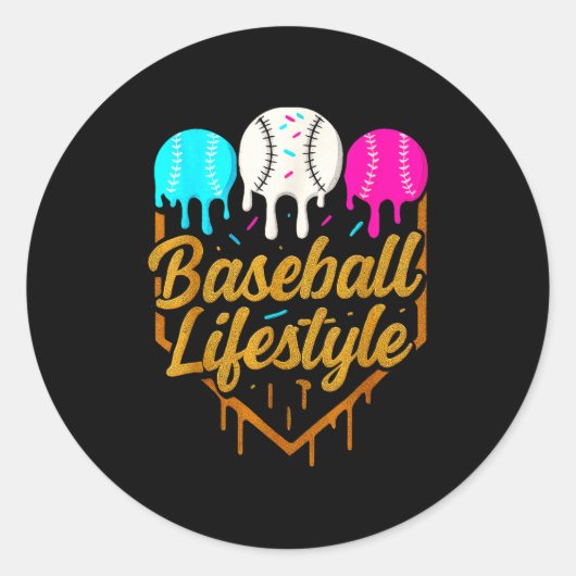 Baseball-Lebensstil, Baseball-Drip-Eiscreme Runder Aufkleber (Vorderseite)