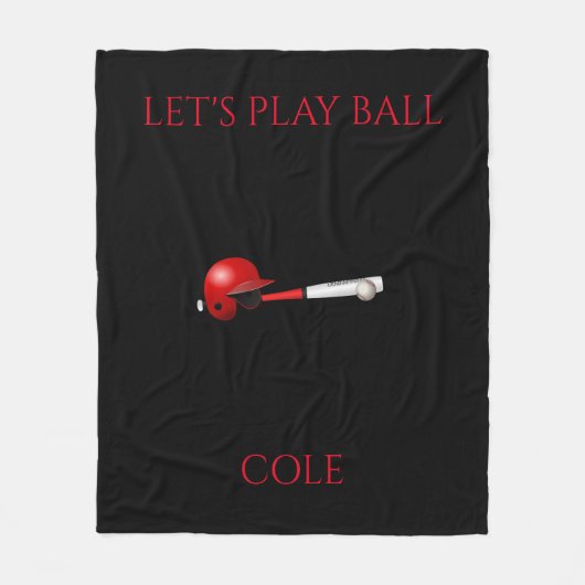 BASEBALL "Let's play ball" schwarze Vlies Decke. Fleecedecke (Vorderseite)
