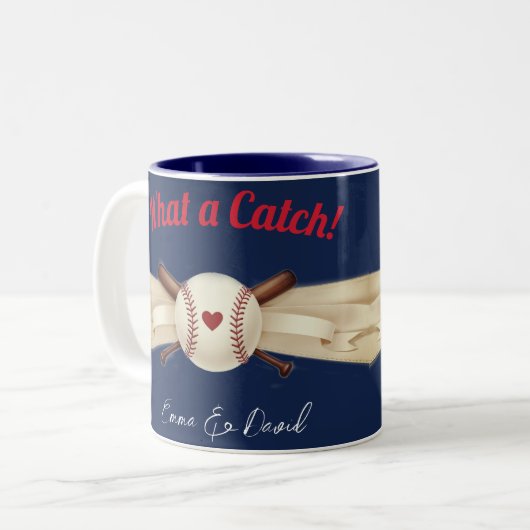 Baseball Liebe Dark Navy Sporthochzeit Zweifarbige Tasse (Vorderseite Links)