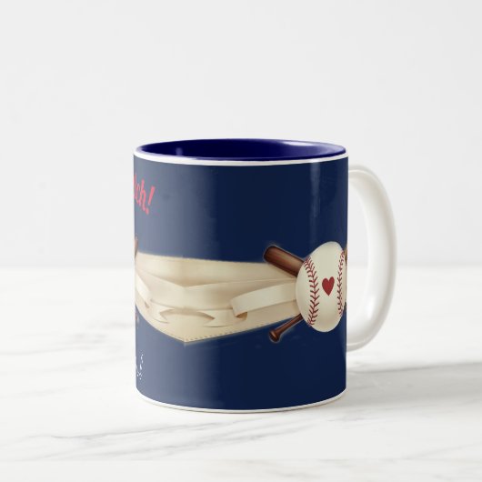 Baseball Liebe Dark Navy Sporthochzeit Zweifarbige Tasse (VorderseiteRechts)