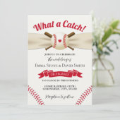 Baseball Liebe Elegante Sporthochzeit Rot Einladung (Stehend Vorderseite)