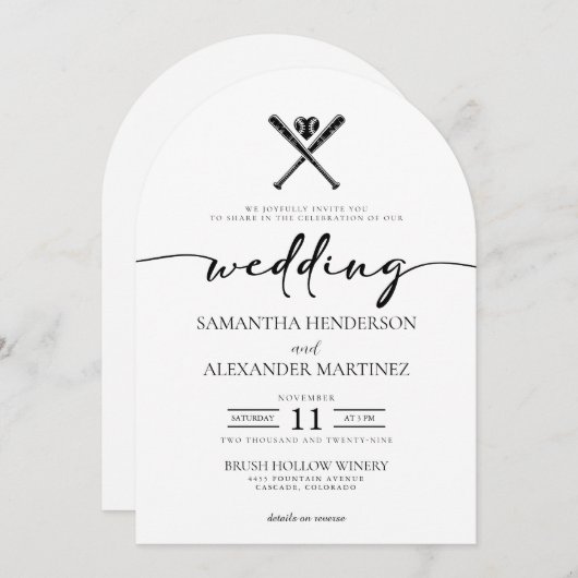 Baseball-Liebe mit QR-Code-Hochzeit Einladung (Vorne/Hinten)