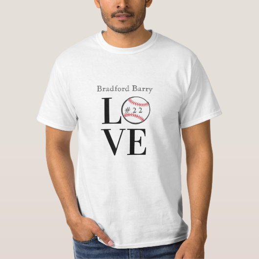 Baseball-LIEBE: Personalisierter Name und Nummer T-Shirt (Vorderseite)
