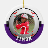 Baseball-Lila-White-Team-Farben Keramik Ornament (Hinten)