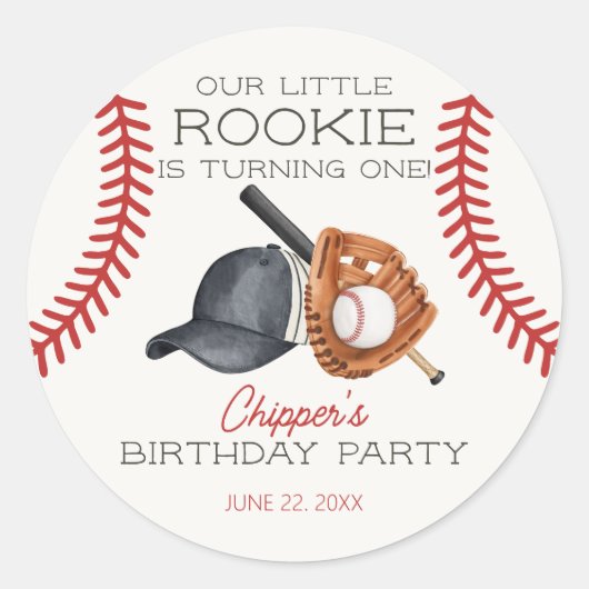Baseball Little Rookie Zuhause Run Birthday Party Runder Aufkleber (Vorderseite)