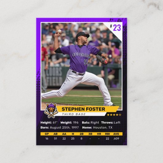 Baseball-Logo für den Handel mit lila Baseball-Fot Telefonnummerkarte (Vorderseite)