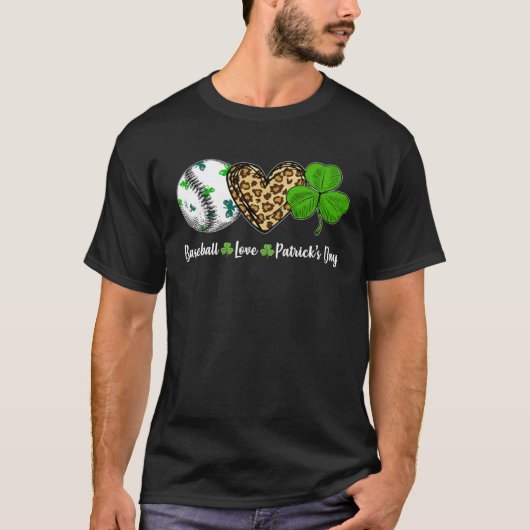 Baseball Love Leopard Heart Shamrock St Patricks D T-Shirt (Vorderseite)
