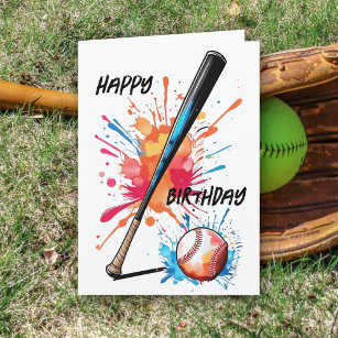 Baseball Lovers Bat & Ball Splash Geburtstagskarte Karte