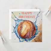 Baseball Lovers Watercolor Splash Geburtstag Karte (Vorderseite/Rückseite Beispiel)