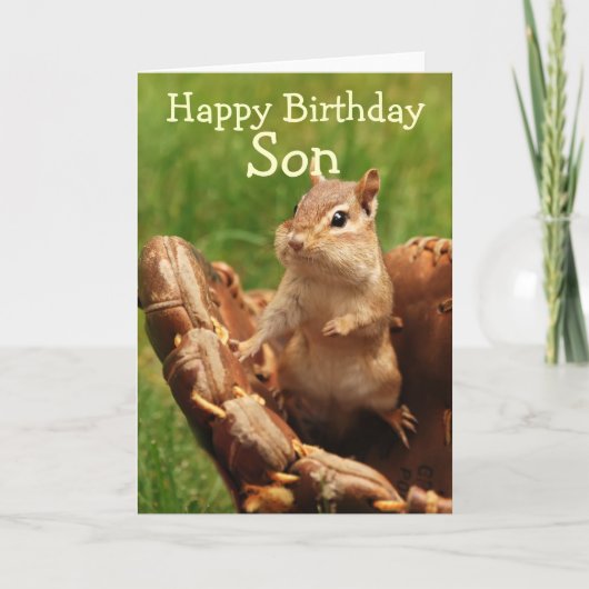 Baseball Loving Chipmunk Birthday Card Karte (Vorderseite)