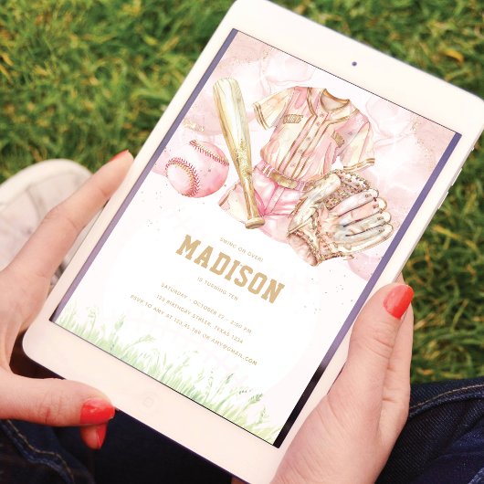 Baseball Luxury Girl Birthday Pink Gold Einladung