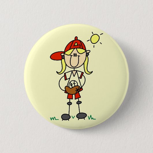 Baseball Mädchen Mit Handschuh T-Shirts und Gesche Button (Vorderseite)