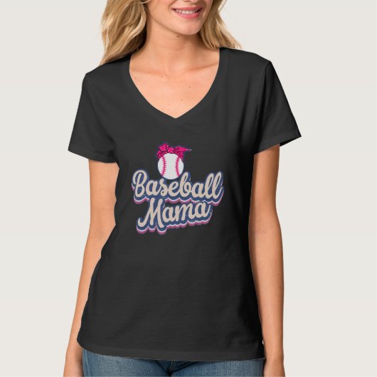 Baseball Mama American Girl Messy Bun Mother's Day T-Shirt (Vorderseite)