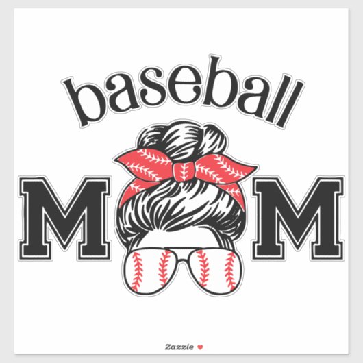 Baseball-Mama-Aufkleber – Chaotischer Dutt Basebal Aufkleber (Blatt)