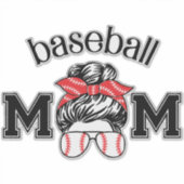 Baseball-Mama-Aufkleber – Chaotischer Dutt Basebal Aufkleber (Vorderseite)