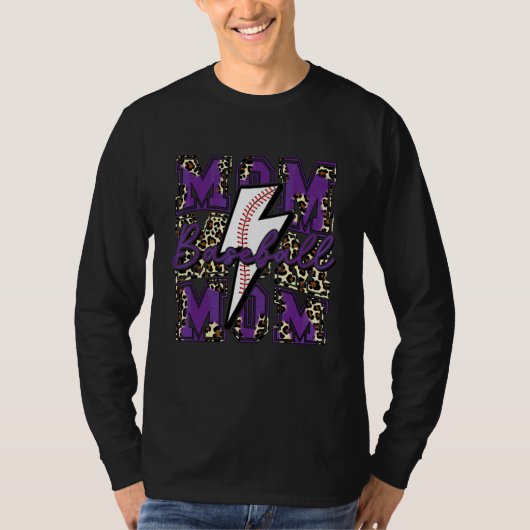 Baseball-Mama Baseball-Blitzschlag Leopard Lila T-Shirt (Vorderseite)