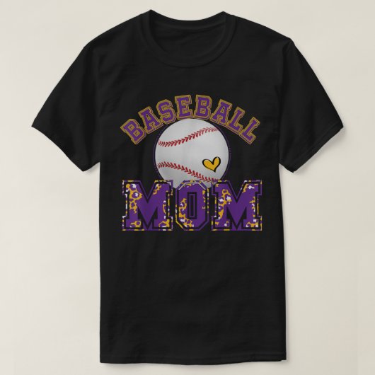 Baseball Mama Baseball Leopard Lila Gold für Moth T-Shirt (Design vorne)