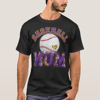 Baseball Mama Baseball Leopard Lila Gold für Moth T-Shirt