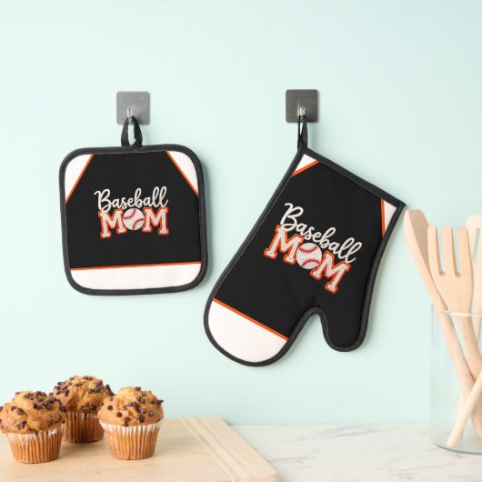 Baseball-Mama „Baseball M❤️M“ Geschenkbox-Design – Ofenhandschuh & Topflappen-Set (Insitu (Hängend))