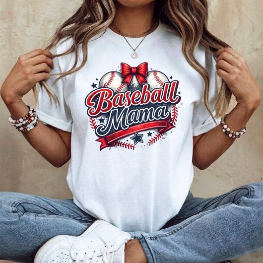 Baseball Mama Coquette Bow Retro Game Day T-Shirt
