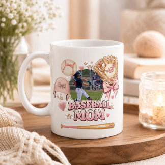 Baseball-Mama-Fotocollage Rosa Schleife Sport Kaffeetasse