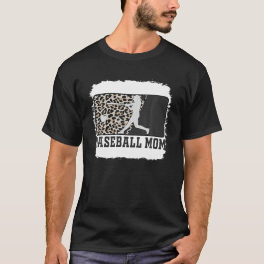 Baseball Mama Funny Mama Leopard gebleicht T-Shirt (Vorderseite)