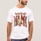 Baseball Mama Leopard Büffel Karo Patchwork T-Shirt (Vorderseite)