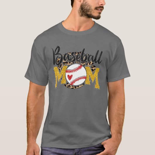 Baseball Mama Leopard Funny Baseball Mama Mutter D T-Shirt (Vorderseite)