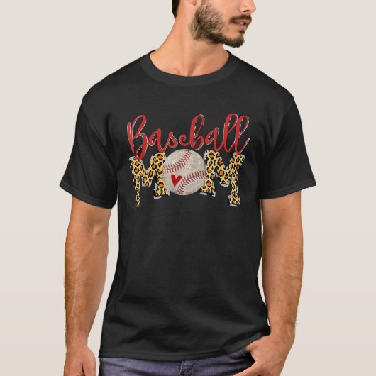 Baseball Mama Leopard Funny Softball Mama Mutter D T-Shirt (Vorderseite)