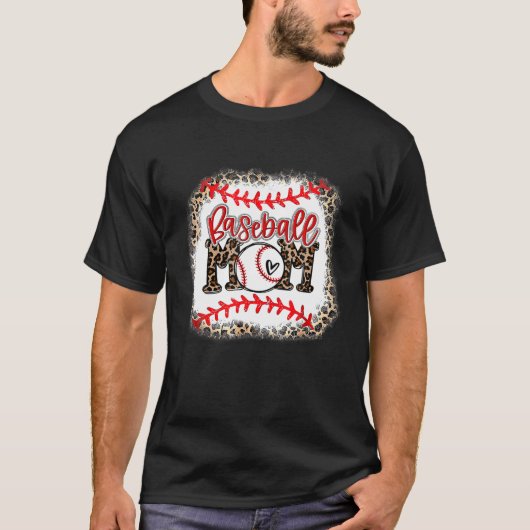 Baseball Mama Leopard Funny Softball Mama Mutter D T-Shirt (Vorderseite)